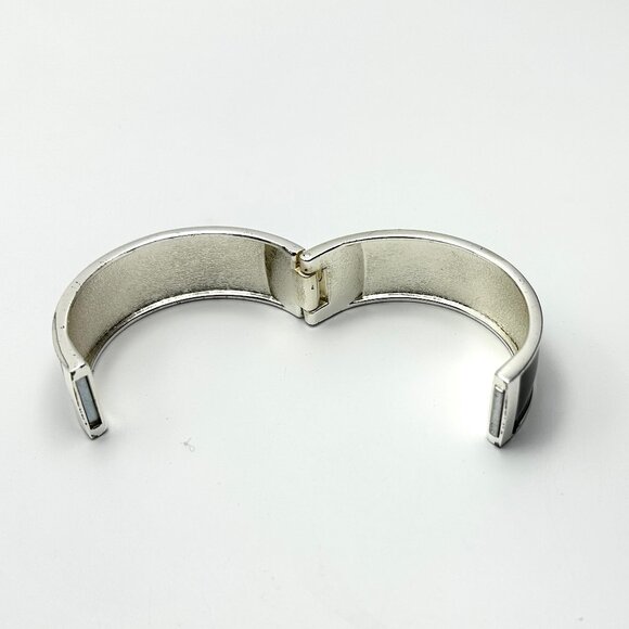 Black Enamel Magnetic Clamper Bracelet Silver Tone Wide Band Size 7 EUC - Picture 2 of 6